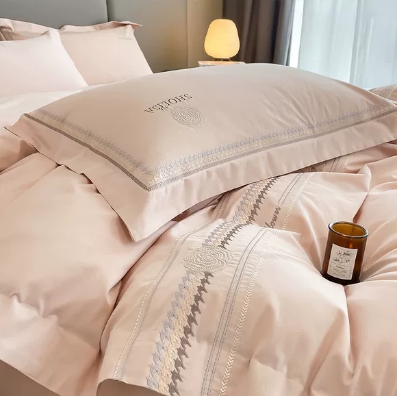 富安娜轻奢160支纯棉四件套全棉简约高级感四季柔软被套床上用品4