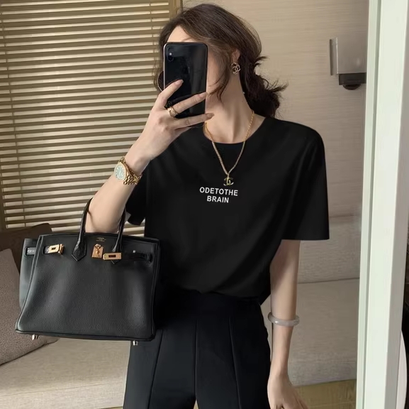 2023新款正肩纯棉短袖T恤女ins时尚百搭洋气减龄显瘦上衣夏季薄款